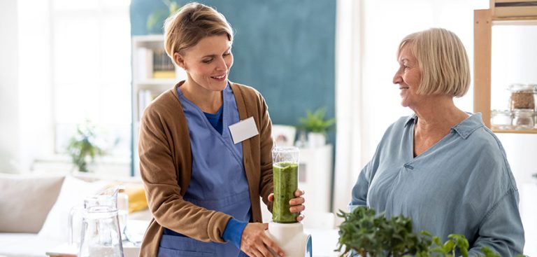 A patient receiving personal care in Omaha, NE.